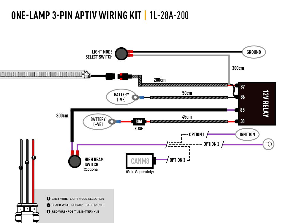 Καλωδίωση ενός προβολέα (3-Pin, Aptiv, 12V) - Image 2